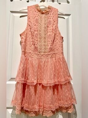 Disney Peach Lace Tiered Dress with Crochet Trim